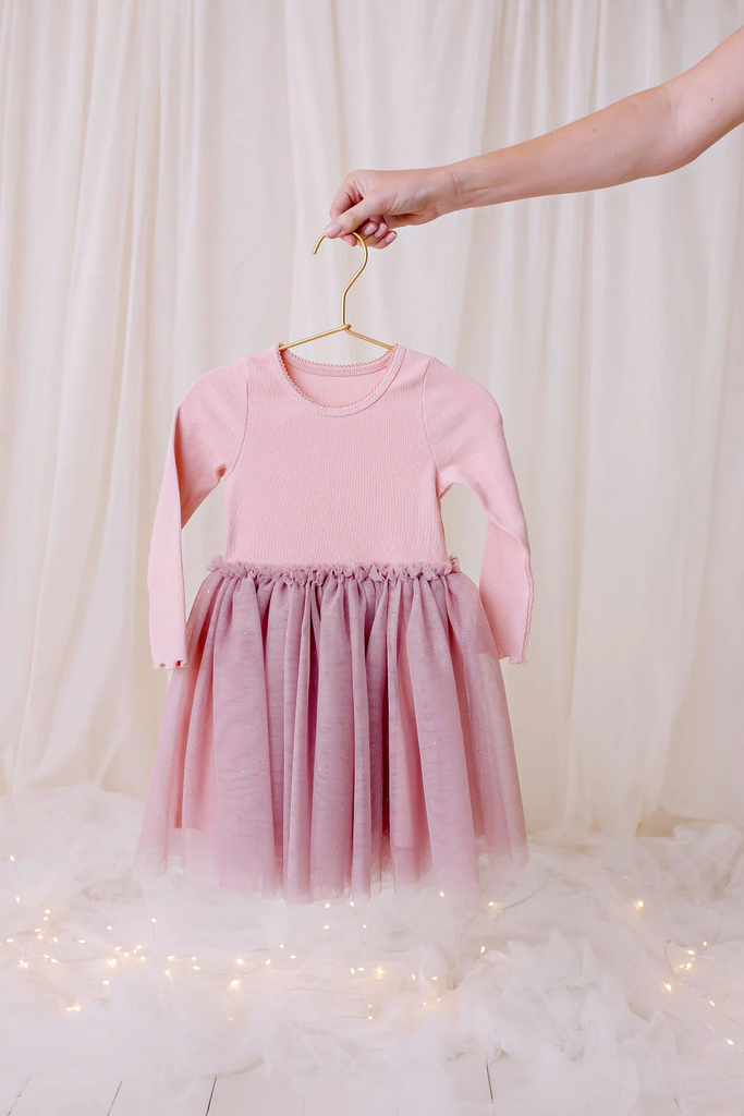 Ribbed Tulle Dress - Dusty Pink