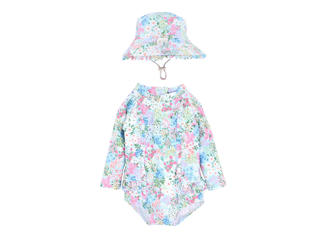 Lula Long Sleeve Sunsuit + Lula Swim Hat