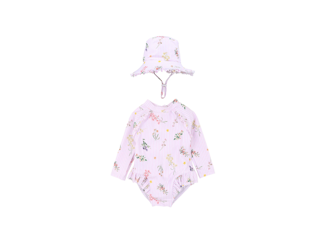 Myra Long Sleeve Sunsuit + Swim Hat Set