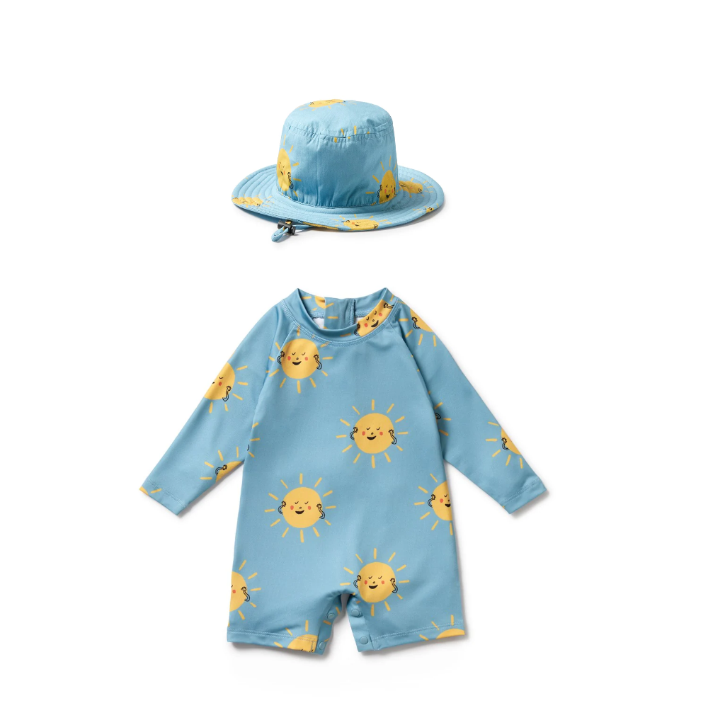 Sunny Days One Piece Boyleg Swimsuit and Hat Set