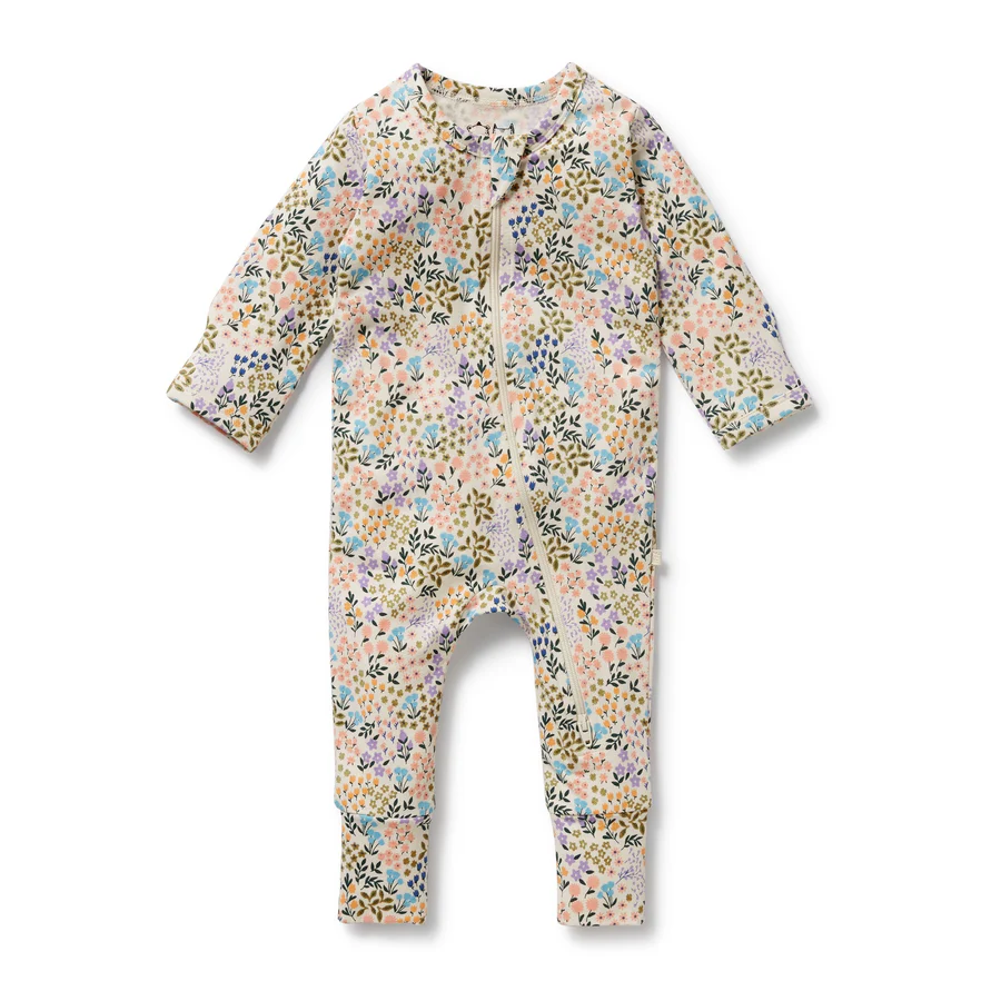 Tiny Bloom Organic Cotton Zipsuit with Feet