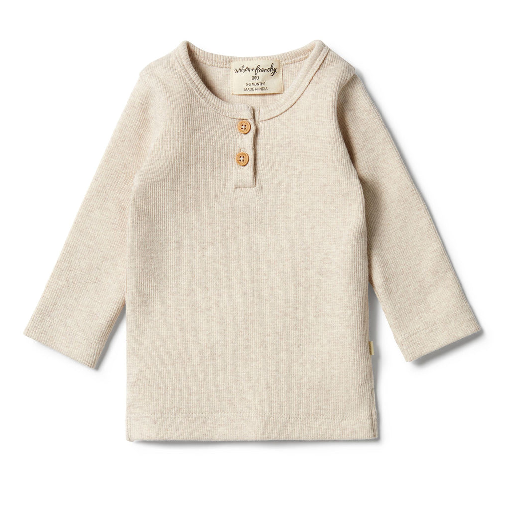 Organic Rib Henley Top - Oatmeal Melange