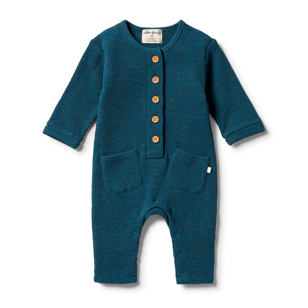 Waffle Slouch Growsuit - Legion Blue Fleck