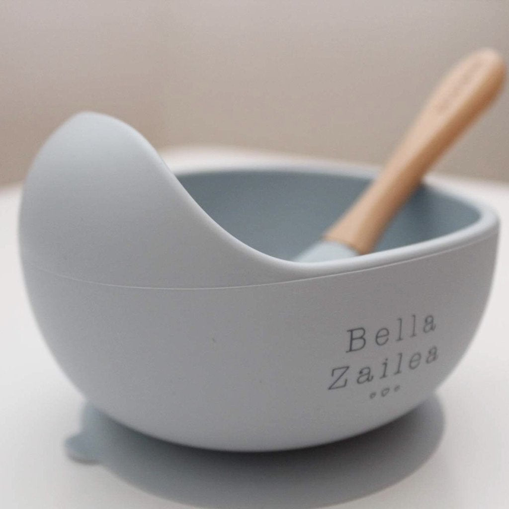 Silicone suction bowl & spoon - light grey