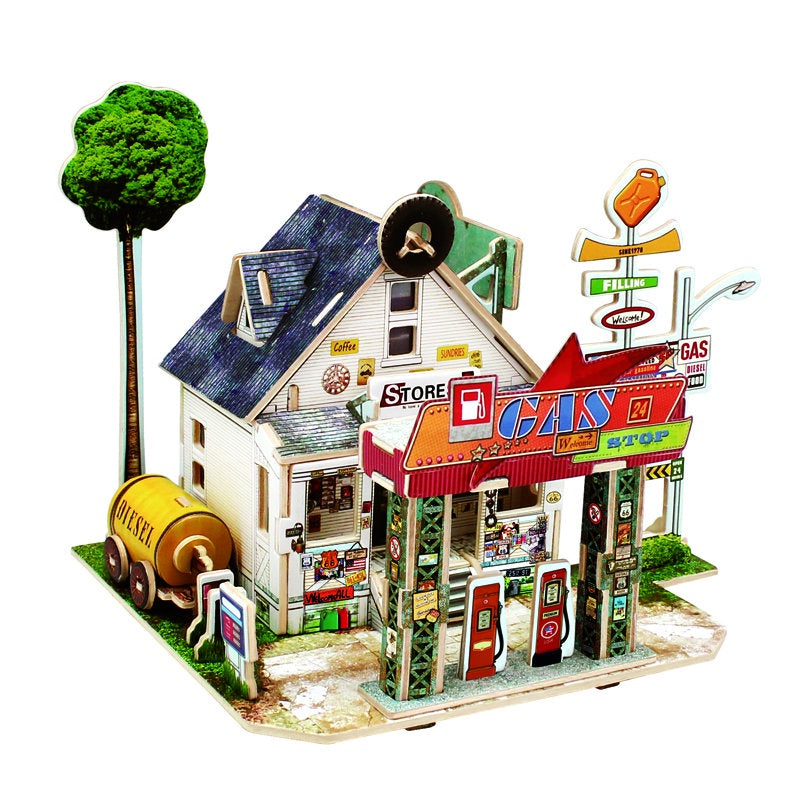 American style filling station 3D wood puzzle