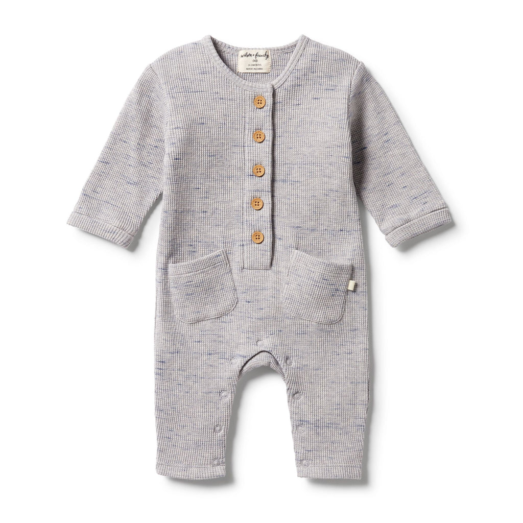 Waffle Slouch Growsuit - Glacier Grey Fleck