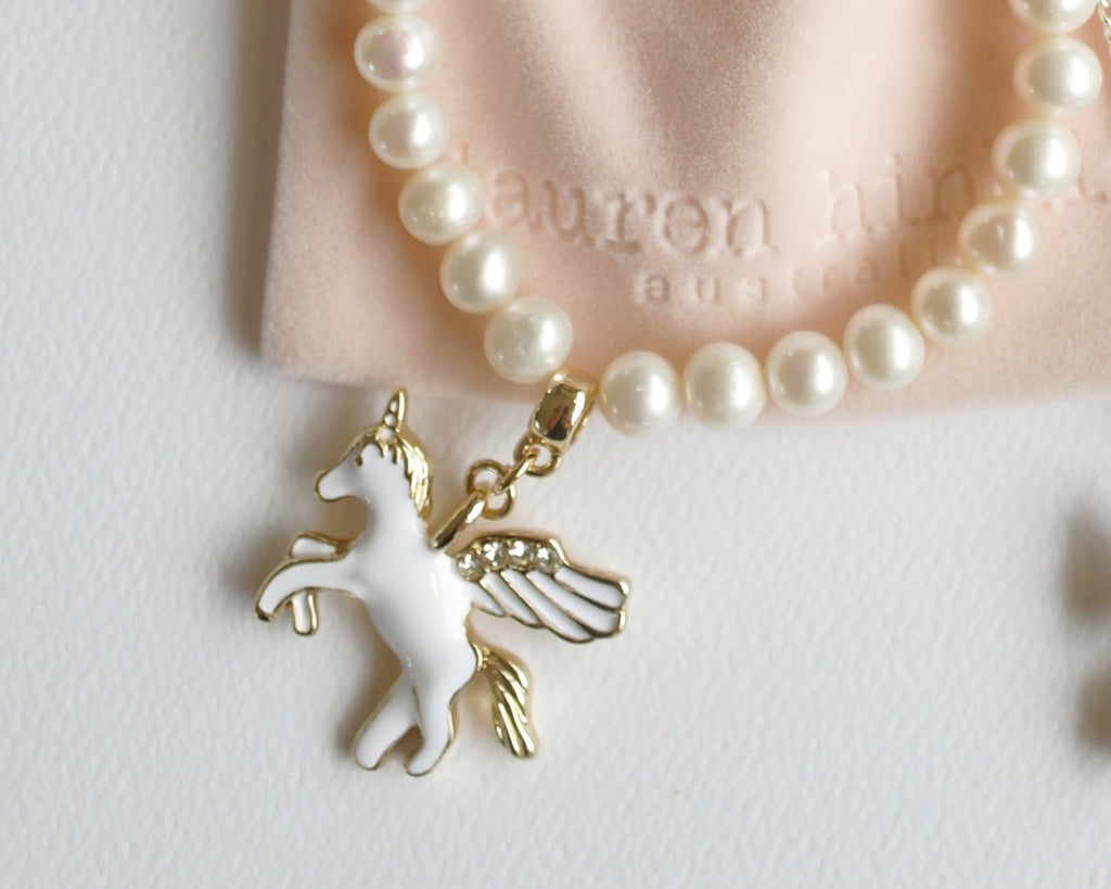 Freshwater pearl unicorn  stretch bracelet