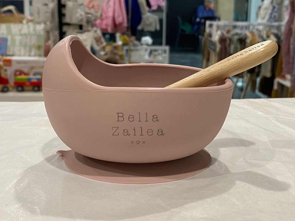 Silicone suction bowl & spoon - dusty pink