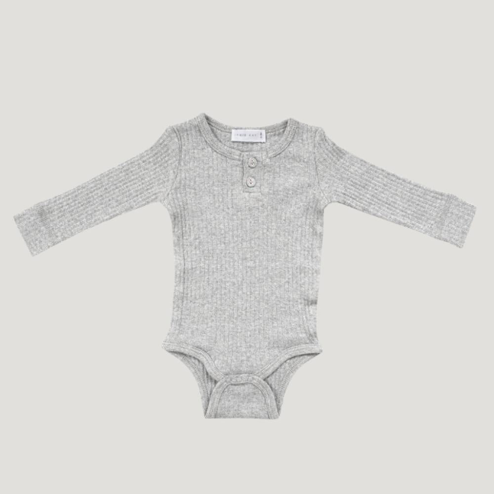 Organic Cotton Ribbed Bodysuit - Light Grey Marle