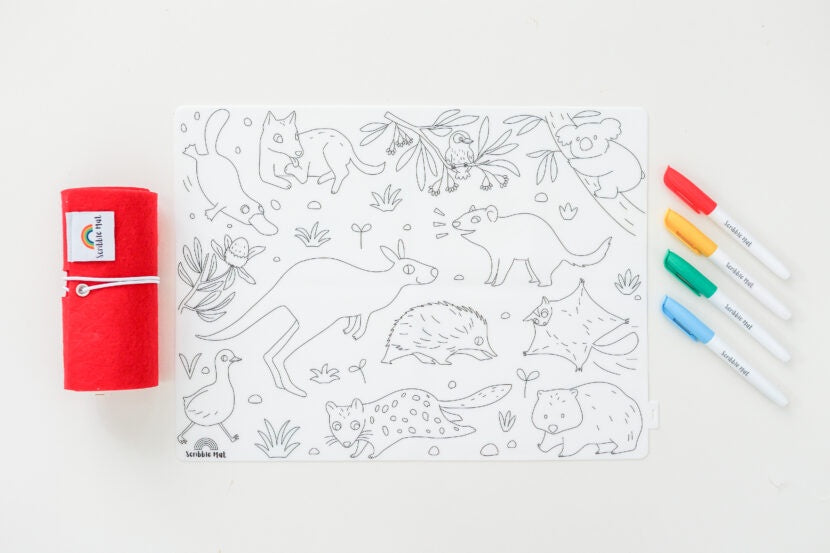 Scribble Mat - Baby Australian Animals - Red