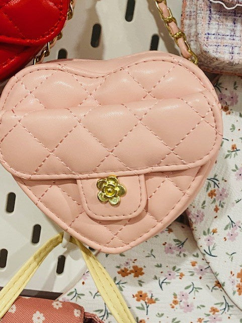 Quilted Heart PU Chain Side Bag - Blush