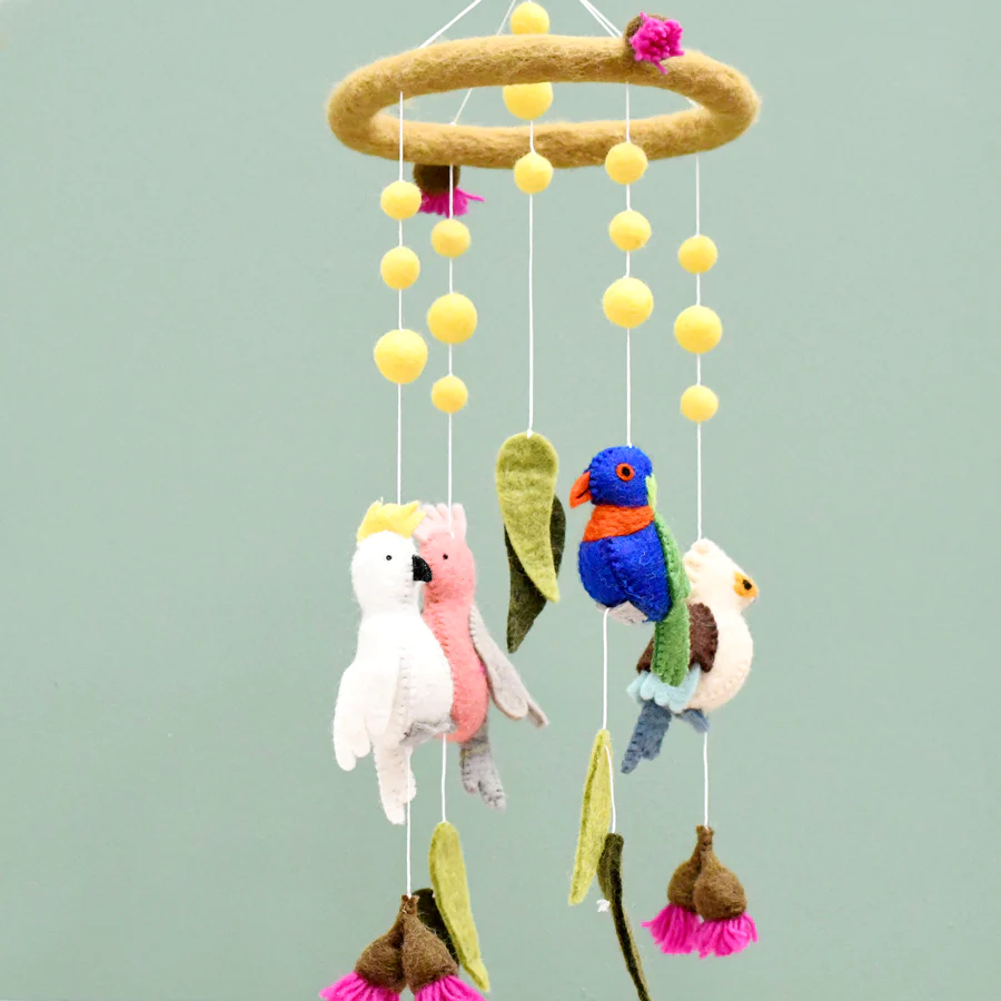 Baby Cot Mobile - Australian Birds: Cockatoo, Lorikeet, Galah and Kookaburra