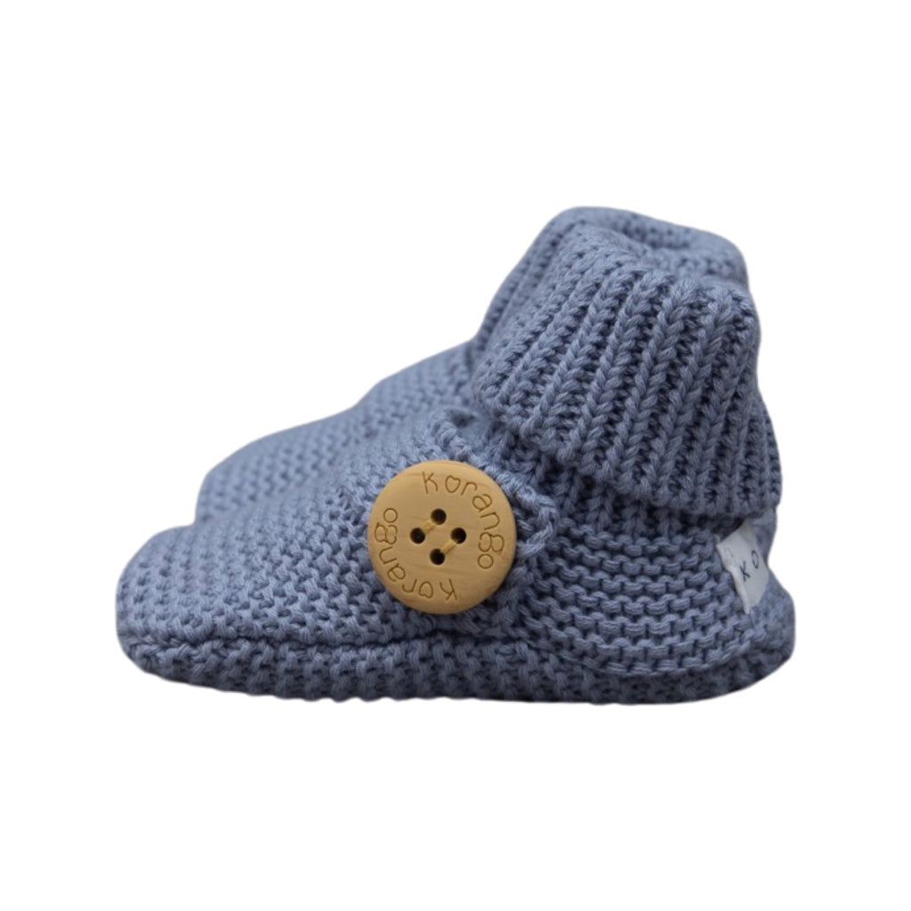 Knitted Button Booties - Blue
