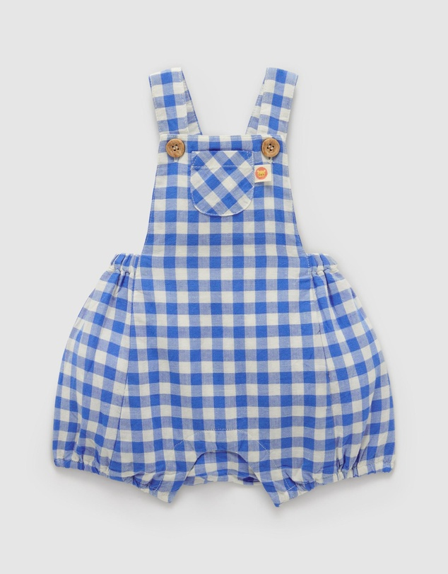 Blue and White Gingham Overalls