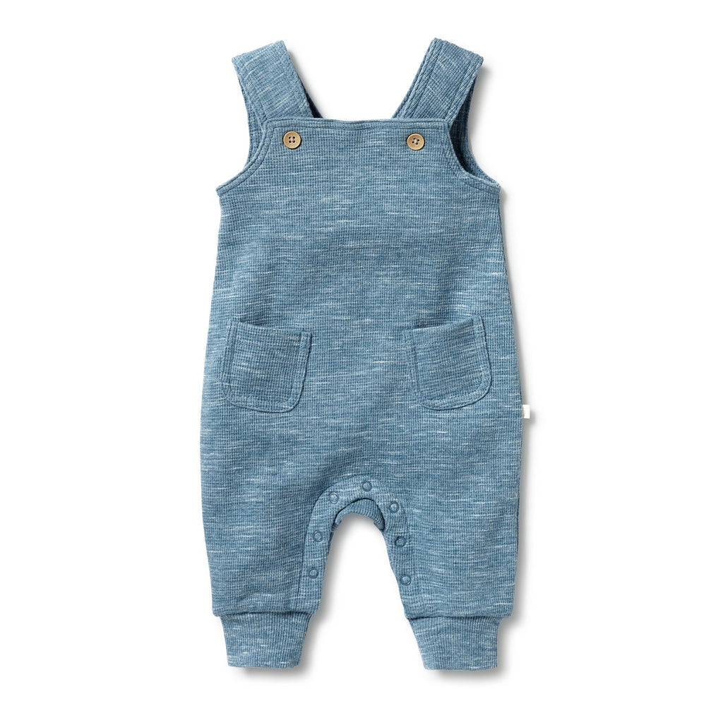 Organic Waffle Overall Romper - Bluestone