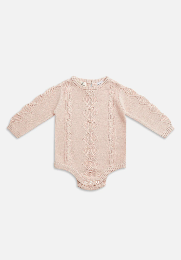 Cable Knit Long Sleeve Bodysuit - Pink Tint