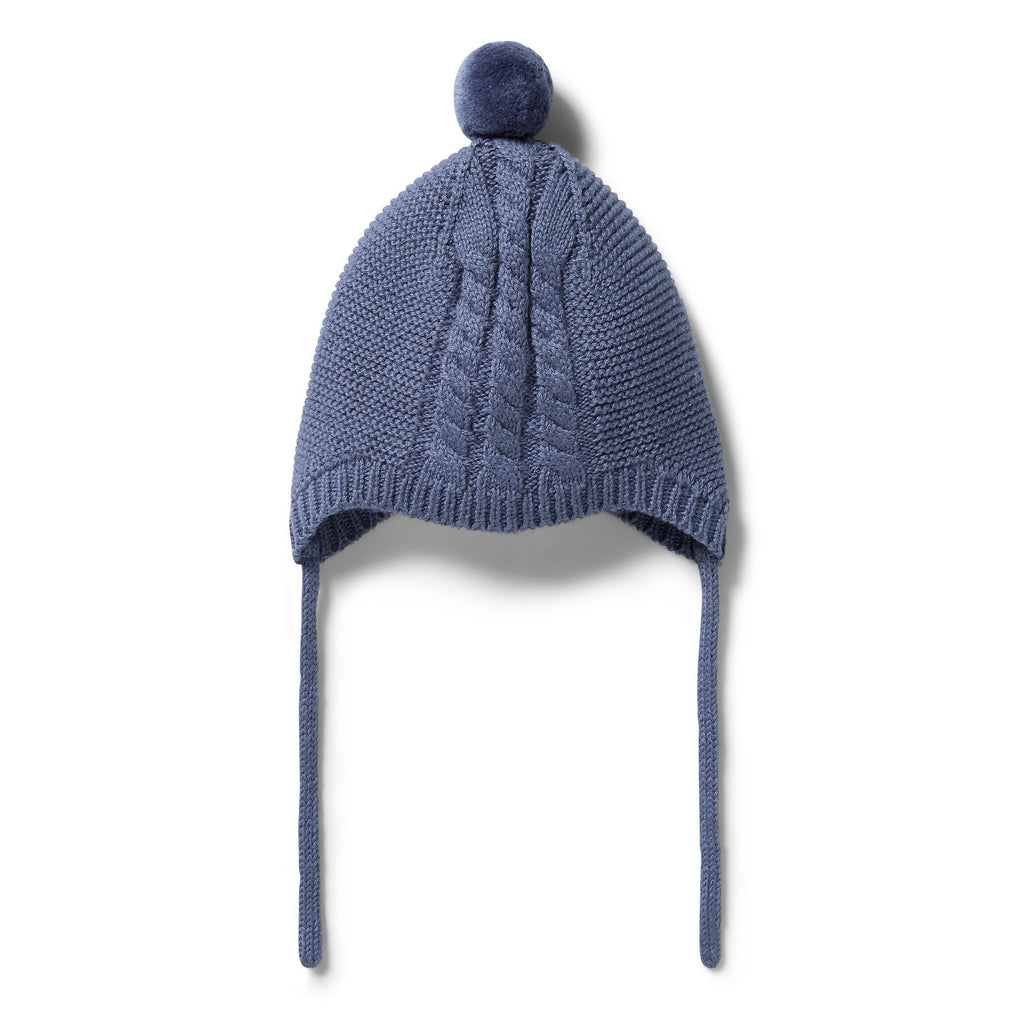Knitted Cable Bonnet - Blue Depths