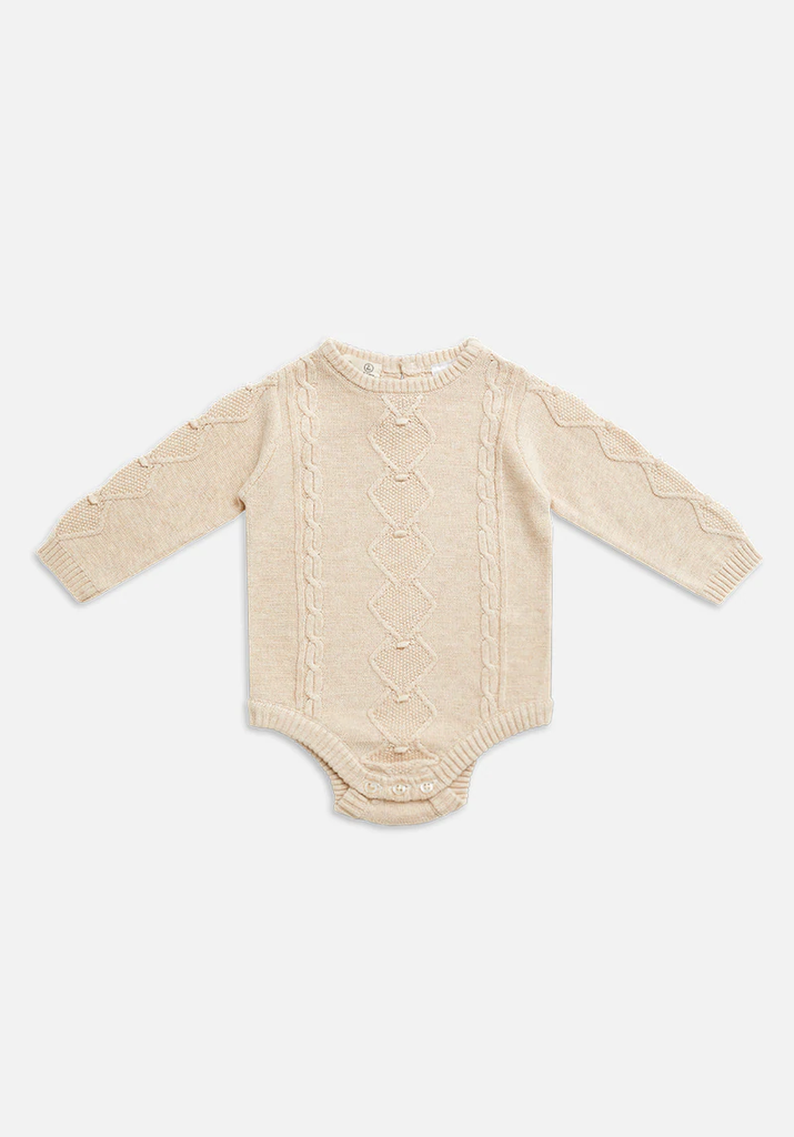 Cable Knit Long Sleeve Bodysuit - Truffle