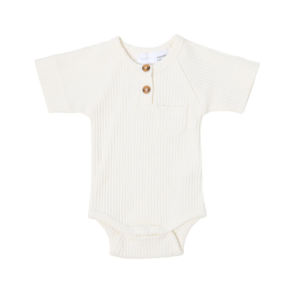 Cotton Wide Rib Short Sleeved Bodysuit - Egret