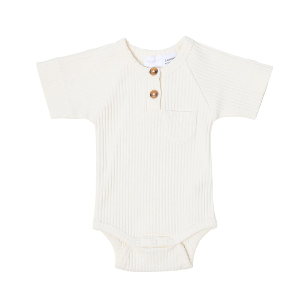 Cotton Wide Rib Short Sleeved Bodysuit - Egret