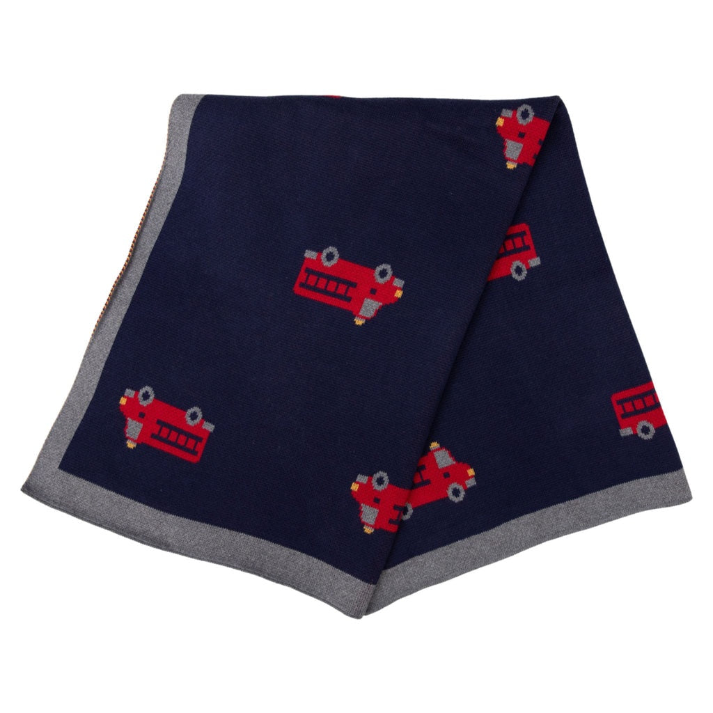 Fire Truck Knit Blanket - Navy