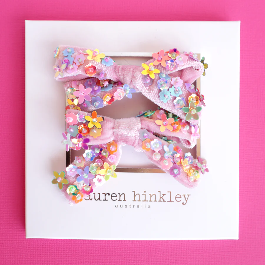 Floral Sequin Bow Clips (2pk)