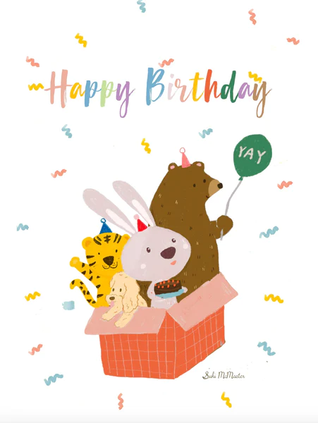 Happy Birthday Animal Box Balloon Card
