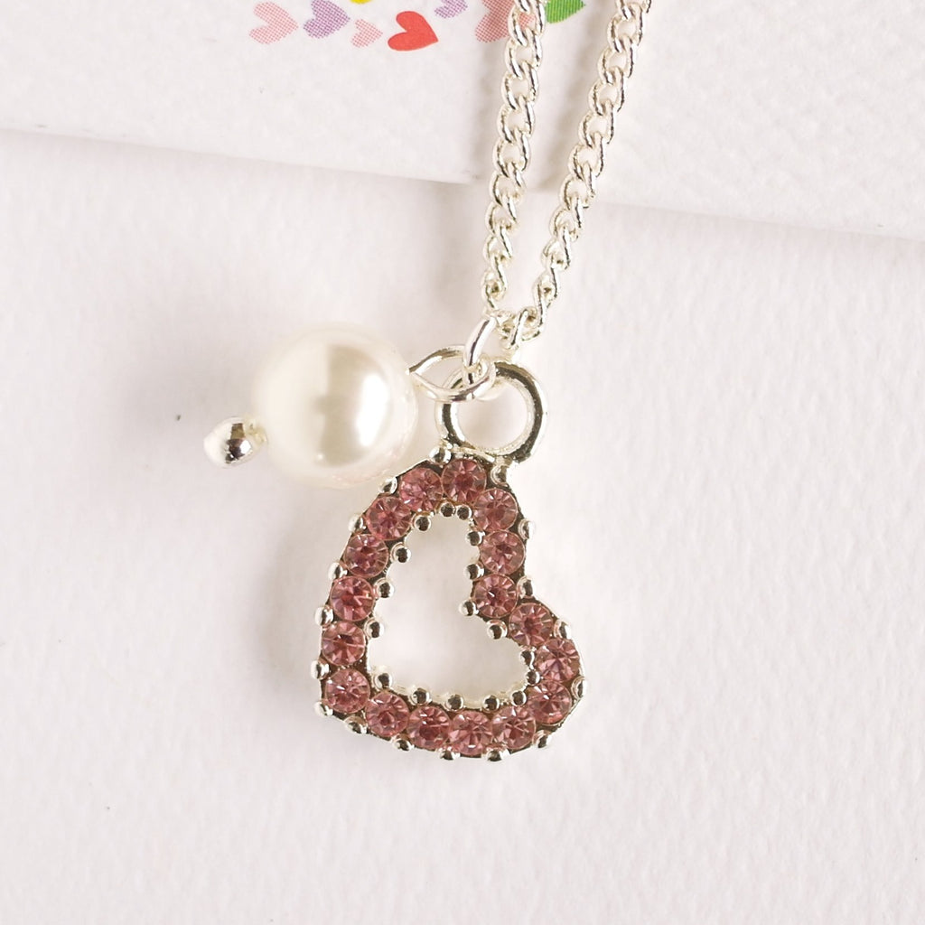 Heart Pink Necklace with pearl Teen/Adult size (45cm chain)