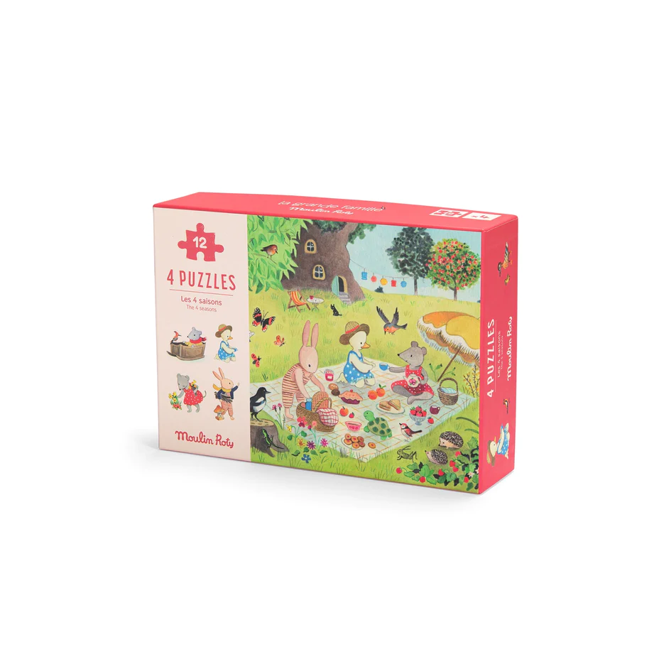 Moulin Roty La Grande Famille 4 x mini puzzles 'The Seasons'(12pcs each)