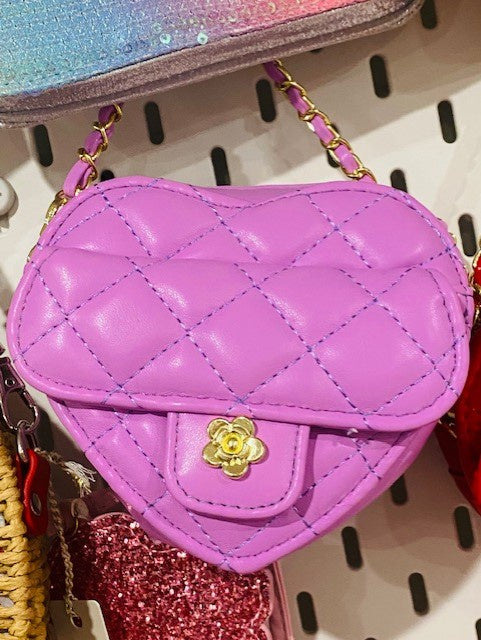 Quilted Heart PU Chain Side Bag - Lilac