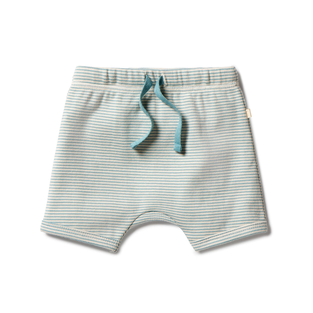 Organic Stripe Rib Tie Front Short - Mineral Blue