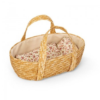 Straw Moses Basket with  floral print bedding