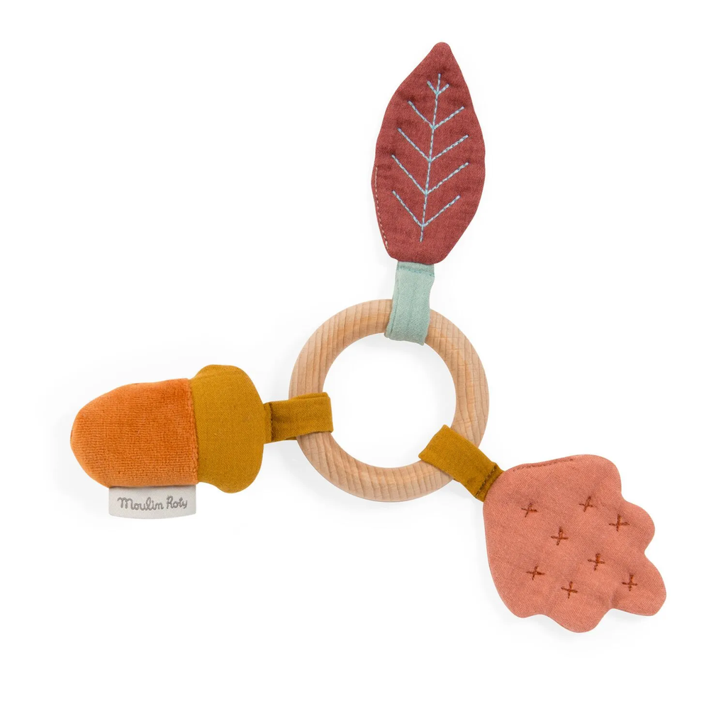 Moulin Roty Apres la pluie wooden oak tree ring rattle