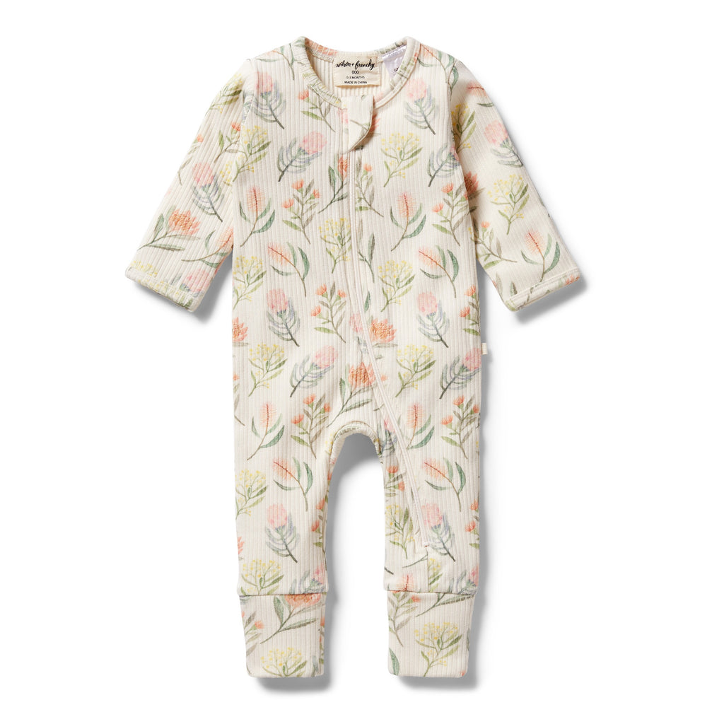 Organic Rib Zipsuit - Pretty Floral