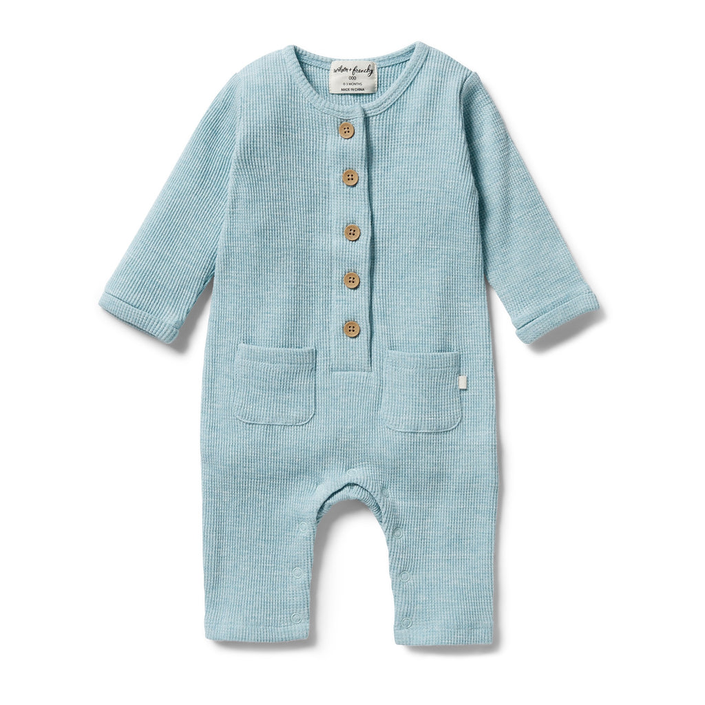 Organic Waffle Slouch Growsuit - Mint Fleck