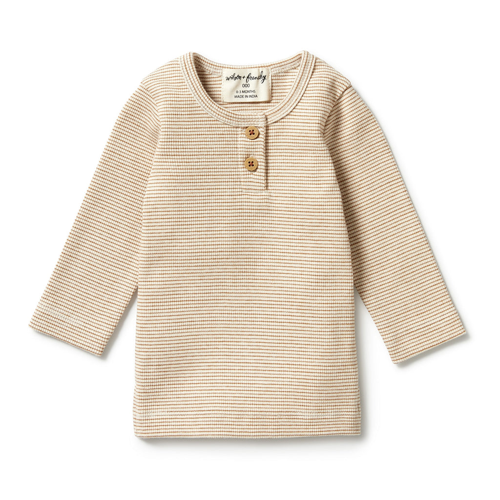 Organic Stripe Rib Henley Top - Nougat