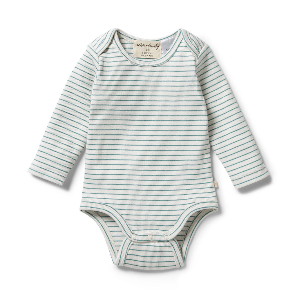 Organic Stripe Rib Bodysuit - Arctic