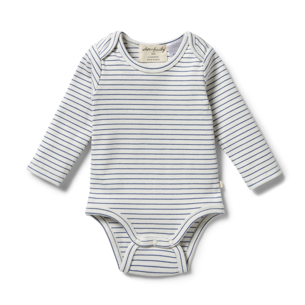 Organic Stripe Rib Bodysuit - Blue Depths