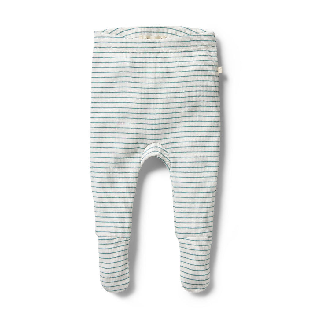 Organic Stripe Rib Footed Legging - Arctic