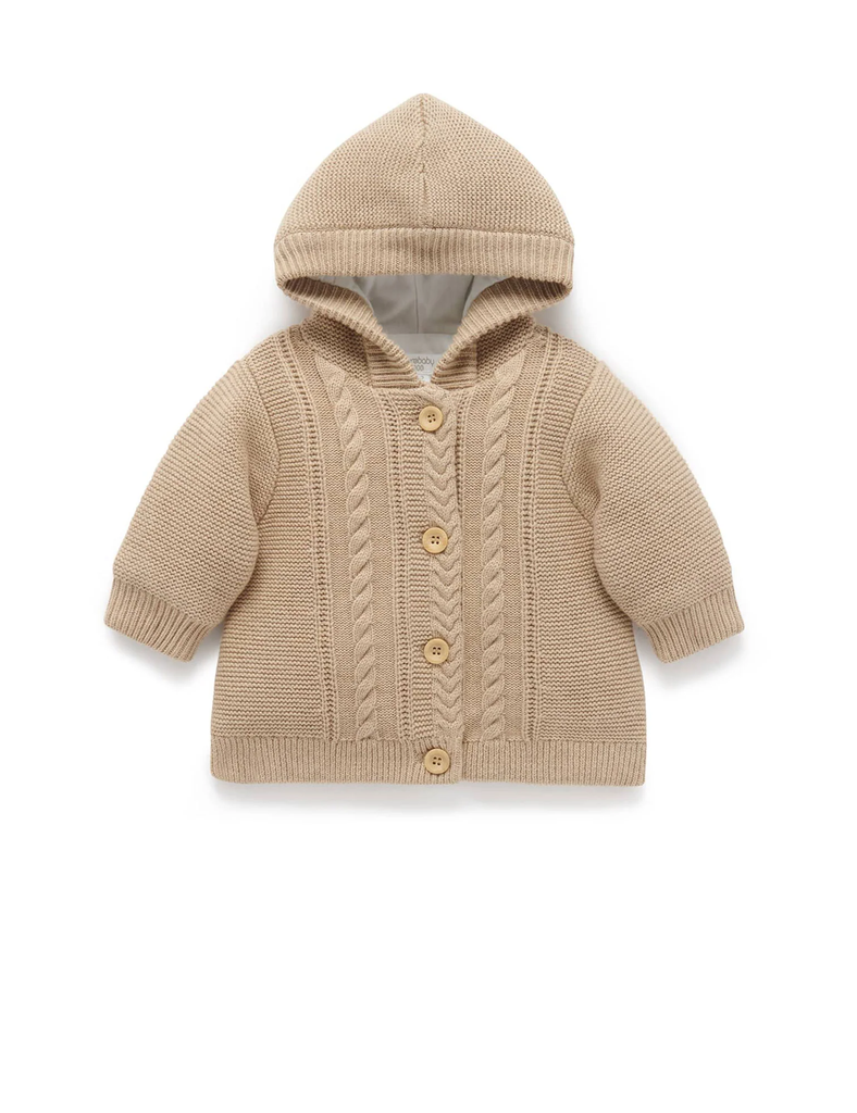 Knitted Padded Cable Jacket - Biscuit Melange
