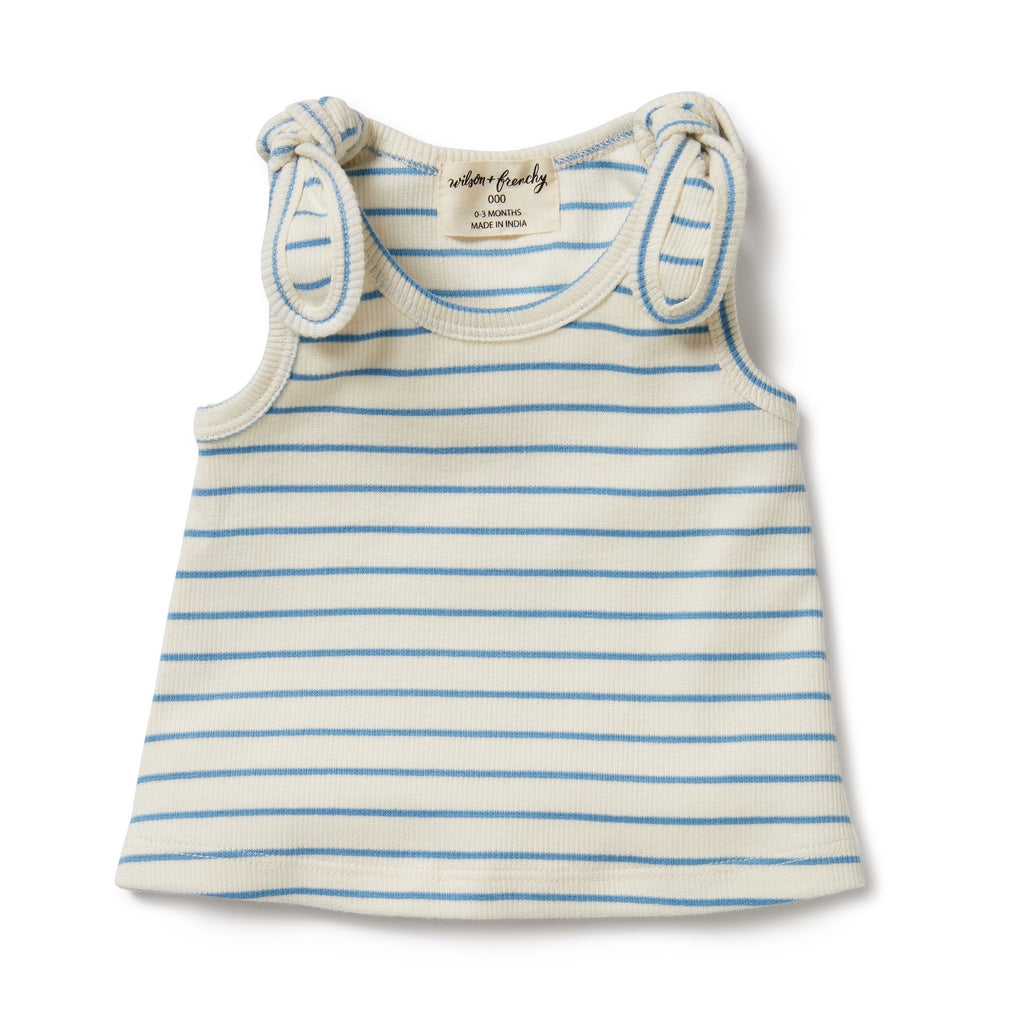 Petit Blue Organic Tie Singlet Bloomer Set