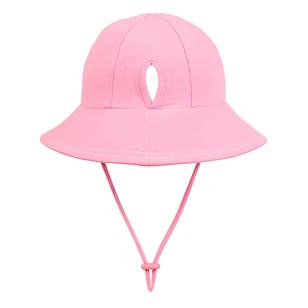 Ponytail Bucket Hat with Strap - Baby Pink