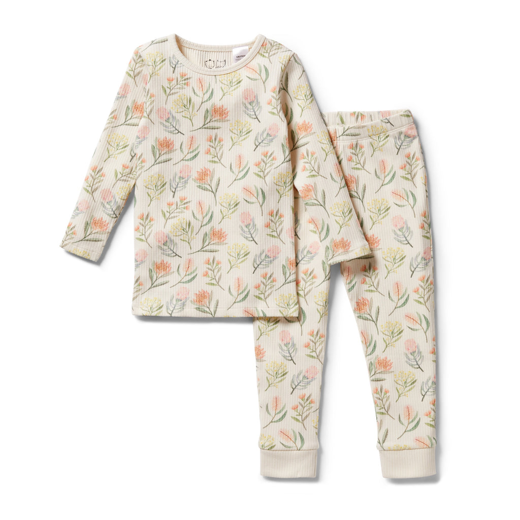 Organic Rib Long Sleeve Pyjamas - Pretty Floral
