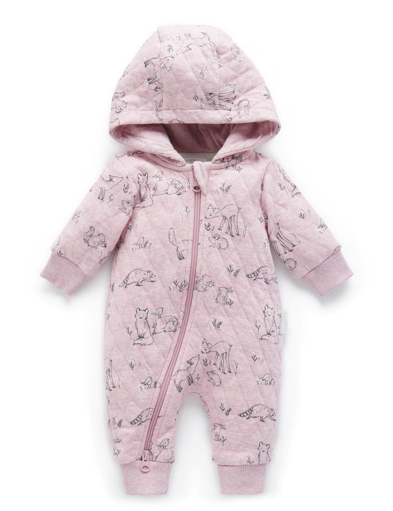 Quilted Growsuit - Forest Gathering Print/Cloud Melange
