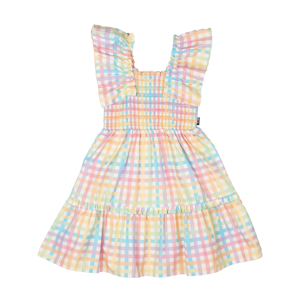 Rainbow Plaid Dress - frill strap