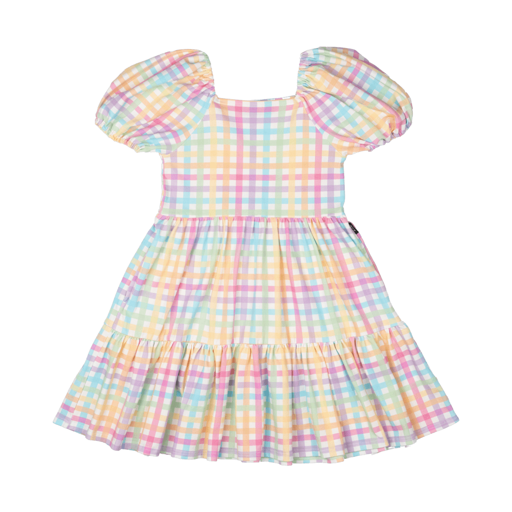 Rainbow Plaid Dress - Cap sleeve