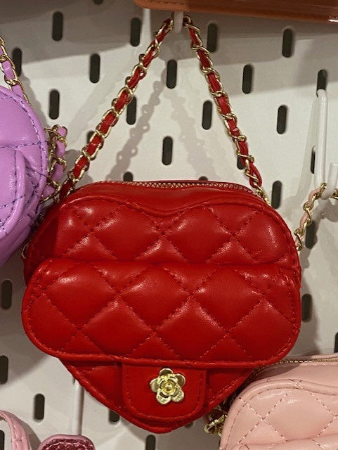 Quilted Heart PU Chain Side Bag - Red