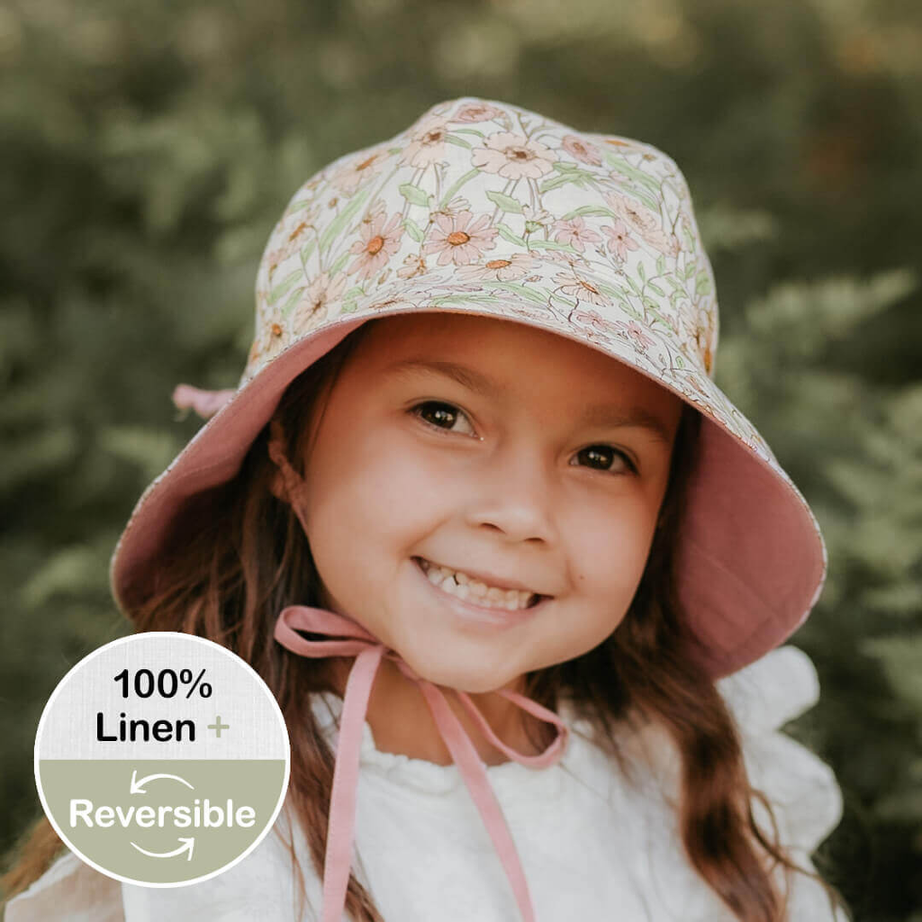 Girls reversible panelled bucket sunhat - Poppy/Rosa