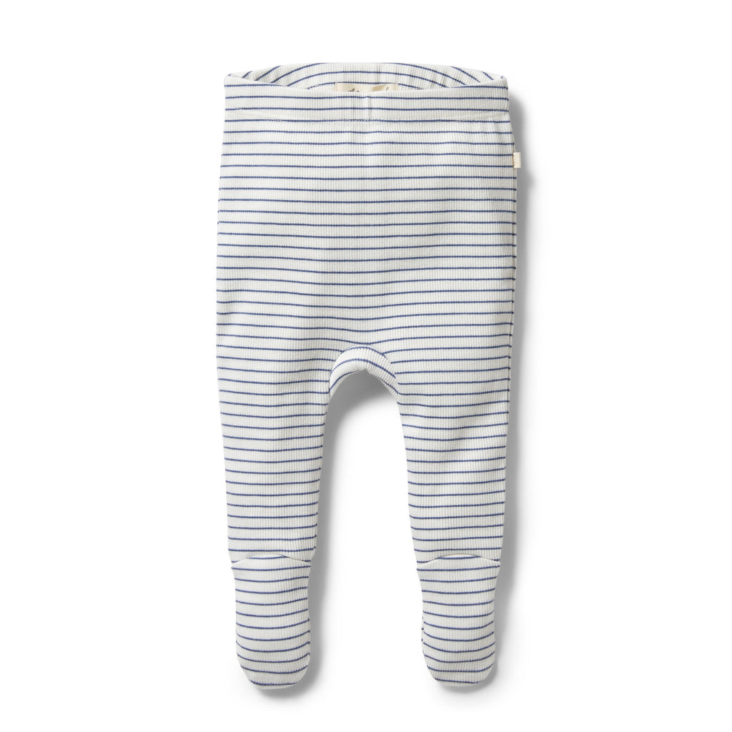 Organic Stripe Footed Legging - Blue Depths