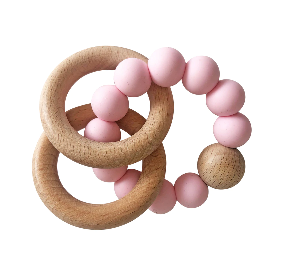 Double Silicone Teether Ring - Rosewater